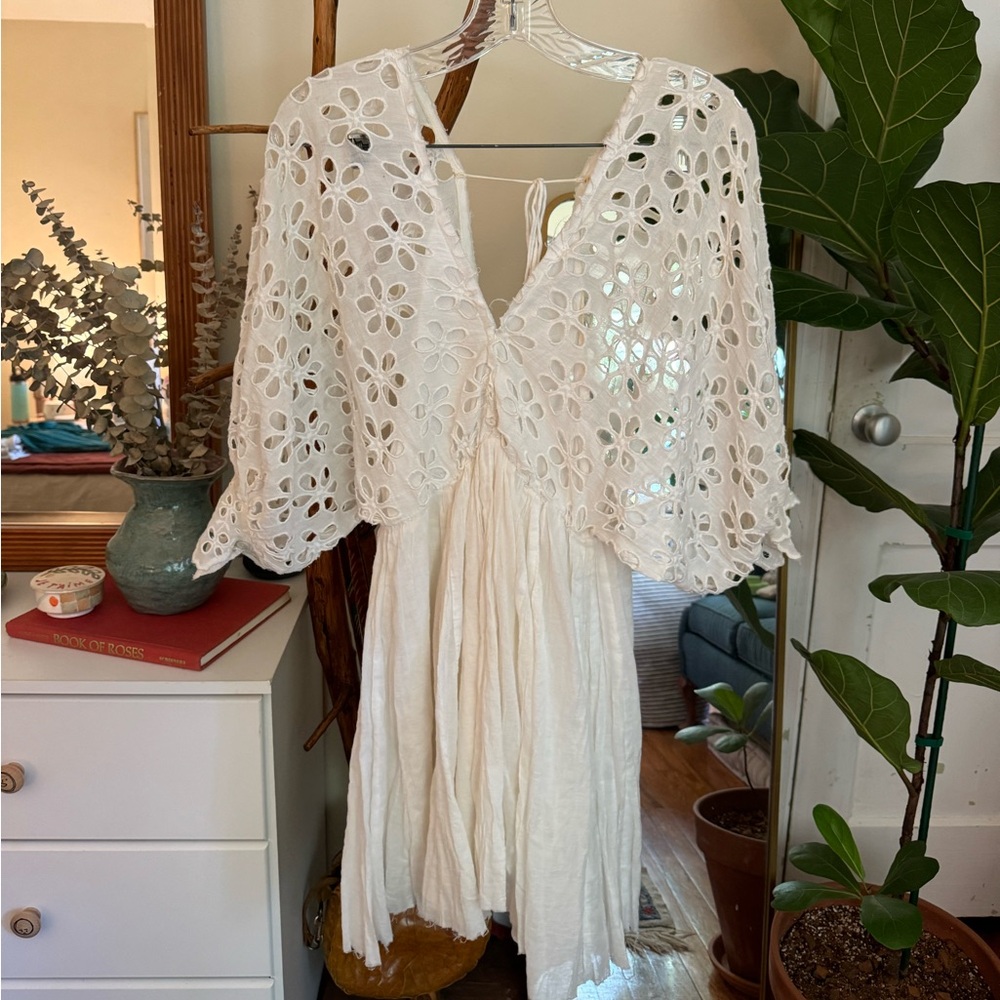 Free People White Bella Note Eyelet Mini Dress